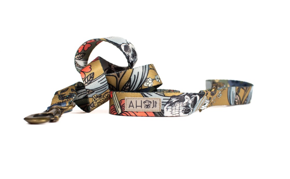 Smycz miejska Skull Mustard/Green
